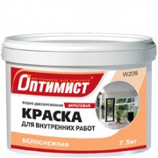 W209, ОПТИМИСТ Краска для внутренних работ, акриловая, матовая, белоснежная, морозостойкая, 14кг